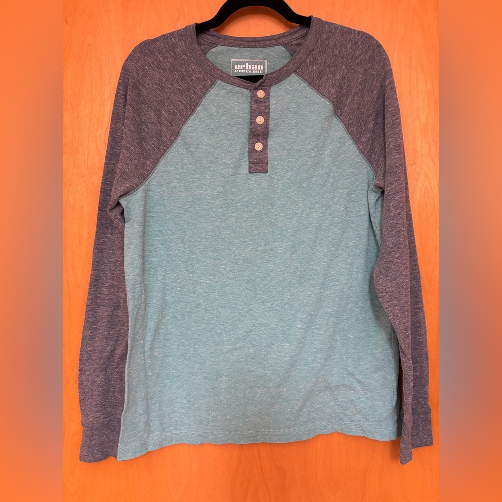 Urban Pipeline Men’s Henley Long Sleeve T-Shirt Blue Gray Size M Regular